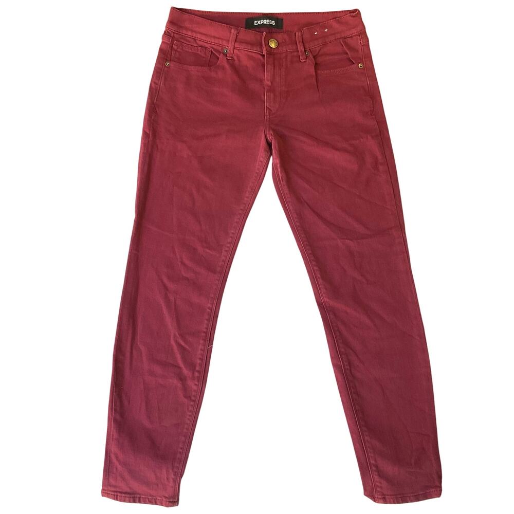 Express Women Cropped Leggings size 6 Red Mid Rise Stretch